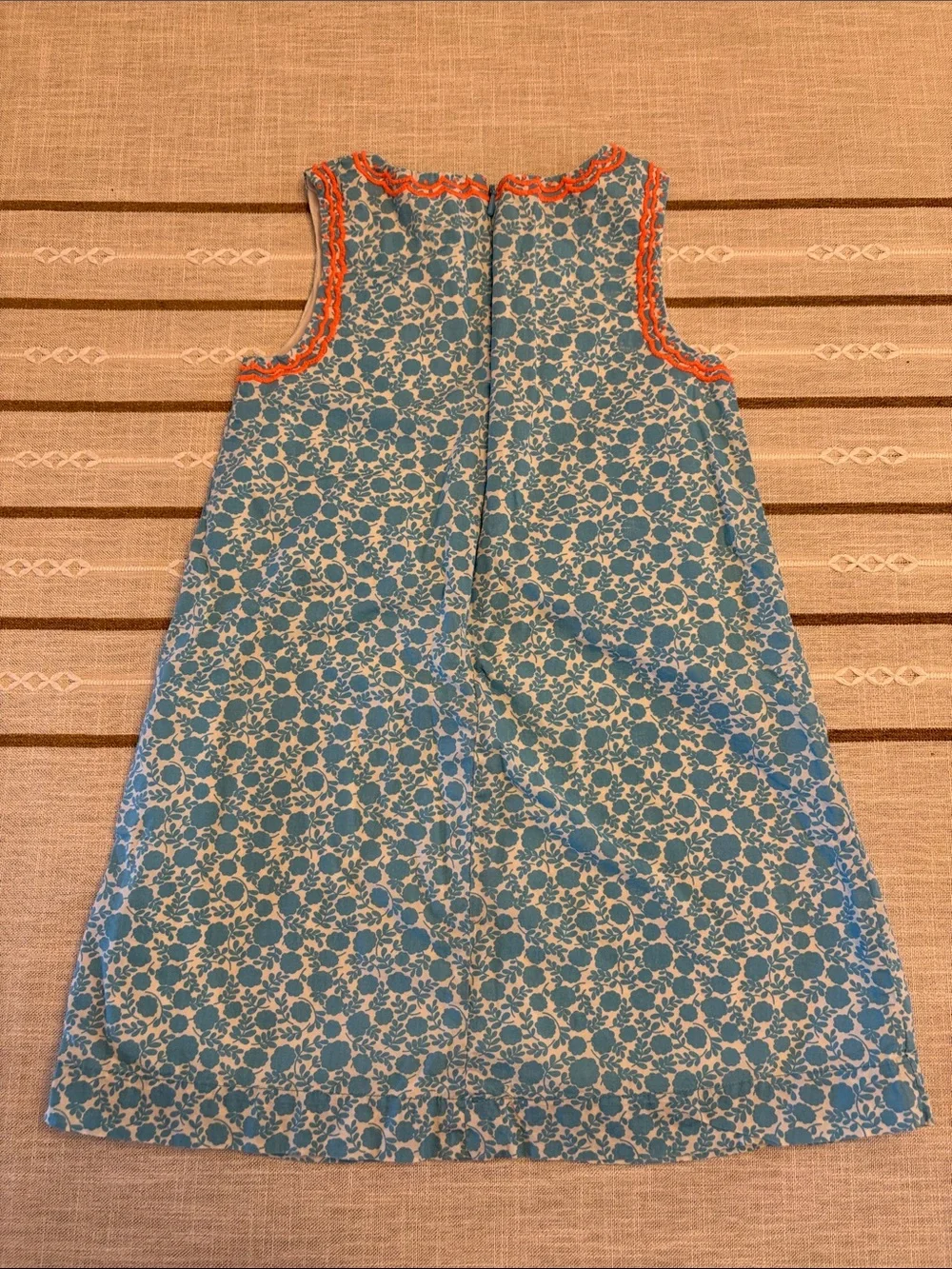 Mini Boden Blue Floral Dress with Coral Embroidery